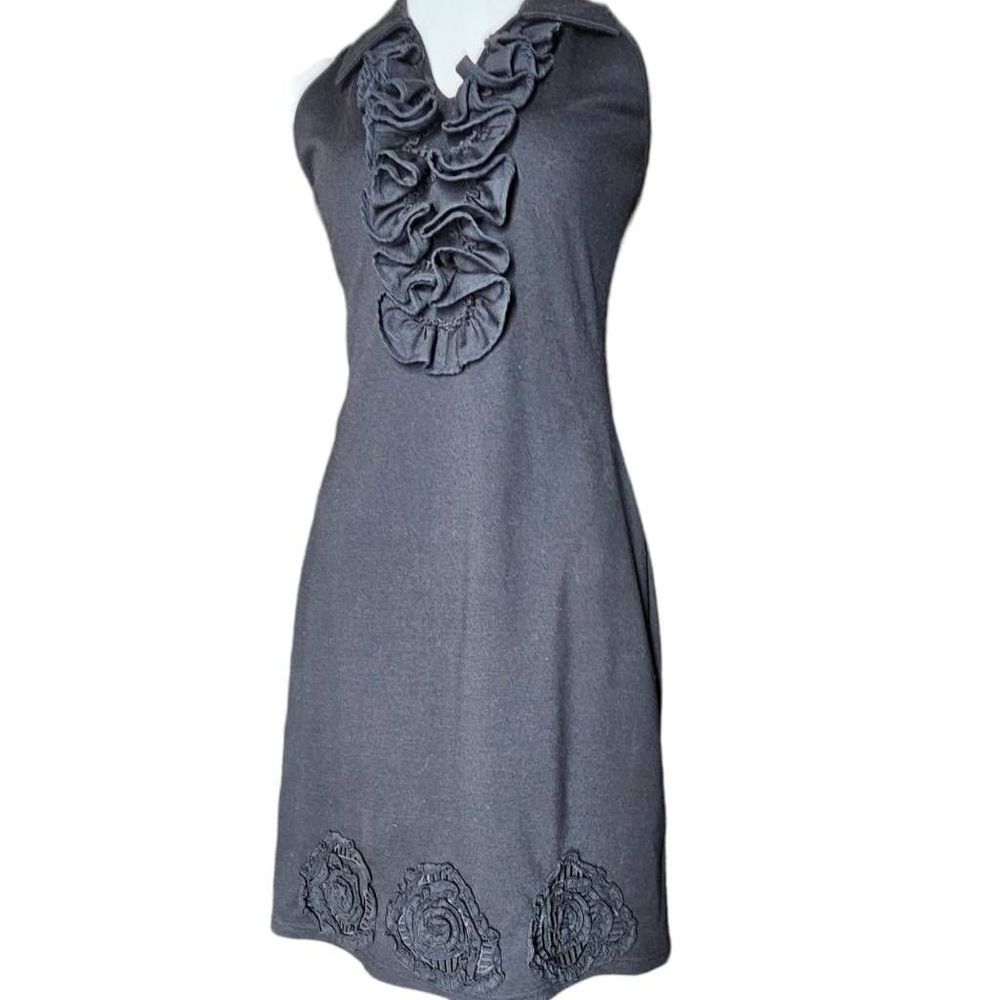 Samuel Dong Ruffle Neck Rosetta Detailed Sleeveless Dress size Medium